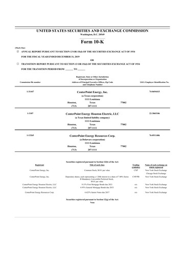 Thumbnail CenterPoint Energy
 10-K Annual Report 2019