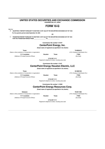 Thumbnail CenterPoint Energy
 10-Q Quarterly Report FY 