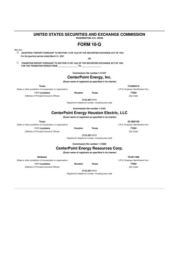 Thumbnail CenterPoint Energy
 10-Q Quarterly Report FY 