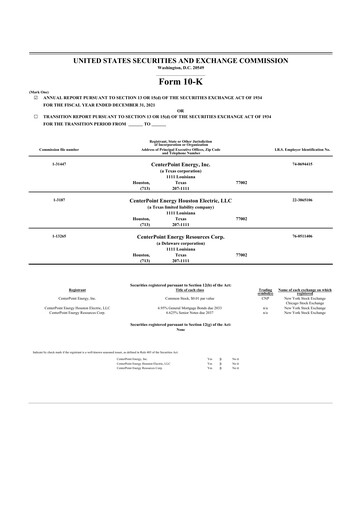 Thumbnail CenterPoint Energy
 10-K Annual Report 2021