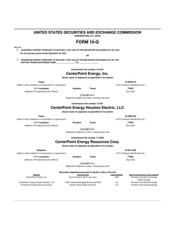Thumbnail CenterPoint Energy
 10-Q Quarterly Report FY2022 