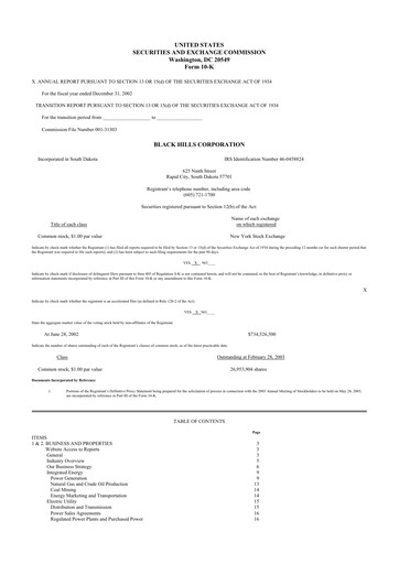 Thumbnail Black Hills 10-K Annual Report 