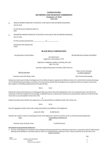 Thumbnail Black Hills 10-K Annual Report 