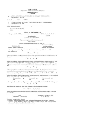 Thumbnail Black Hills 10-K Annual Report 