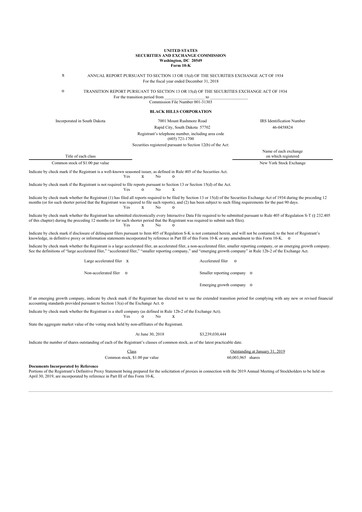 Thumbnail Black Hills 10-K Annual Report 2018