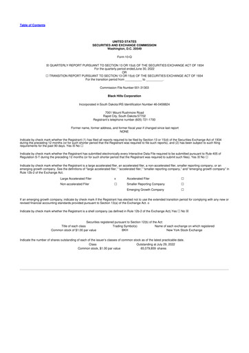 Thumbnail Black Hills 10-Q Quarterly Report FY2022 