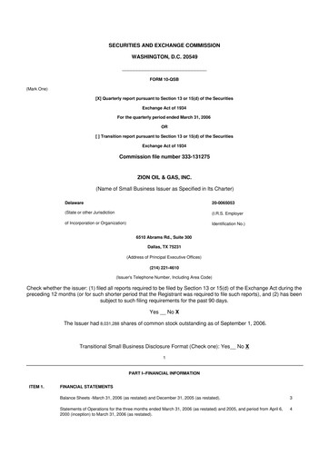 Miniature Zion Oil & Gas 10-Q Rapport trimestriel  