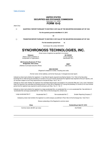 Thumbnail Synchronoss Technologies 10-Q Quarterly Report FY2015 