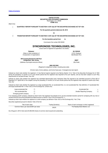 Thumbnail Synchronoss Technologies 10-Q Quarterly Report FY2019 