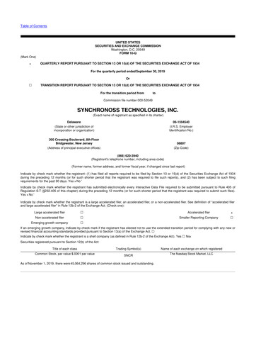 Thumbnail Synchronoss Technologies 10-Q Quarterly Report FY2019 
