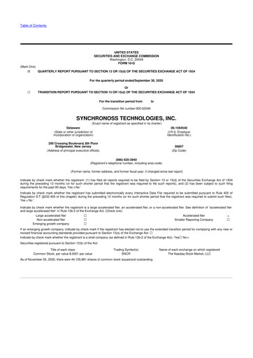 Thumbnail Synchronoss Technologies 10-Q Quarterly Report FY2020 