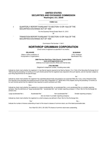 Thumbnail Northrop Grumman 10-Q Quarterly Report FY2012 
