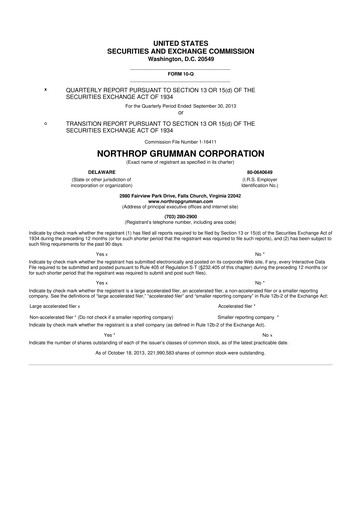 Thumbnail Northrop Grumman 10-Q Quarterly Report FY2013 