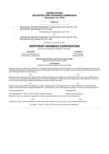 Thumbnail Northrop Grumman 10-Q Quarterly Report FY2014 