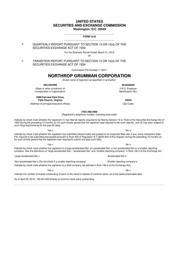 Thumbnail Northrop Grumman 10-Q Quarterly Report FY2016 