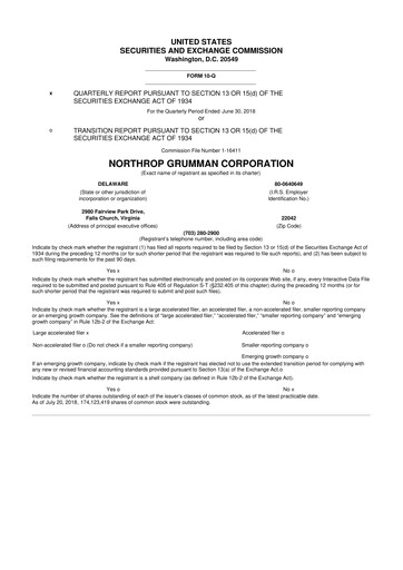 Thumbnail Northrop Grumman 10-Q Quarterly Report FY2018 