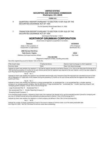 Thumbnail Northrop Grumman 10-Q Quarterly Report FY2020 