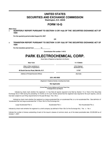 Miniature Park Aerospace 10-Q Rapport trimestriel  