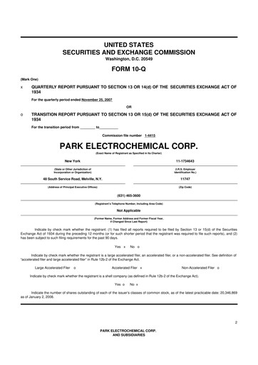 Miniature Park Aerospace 10-Q Rapport trimestriel  