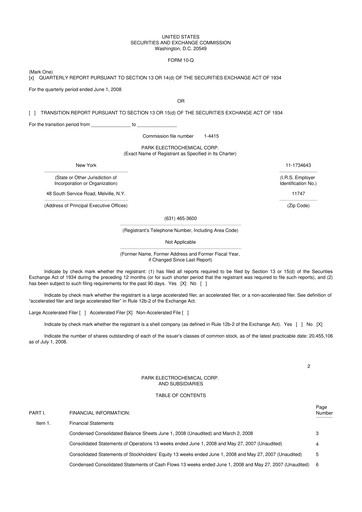 Miniature Park Aerospace 10-Q Rapport trimestriel  