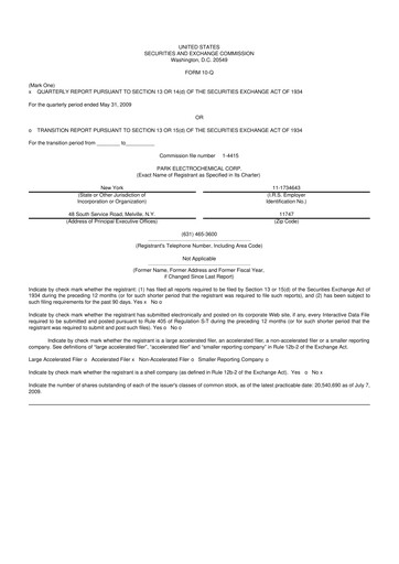Miniature Park Aerospace 10-Q Rapport trimestriel  