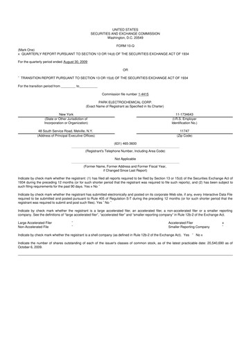 Miniature Park Aerospace 10-Q Rapport trimestriel  