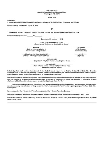 Miniature Park Aerospace 10-Q Rapport trimestriel  