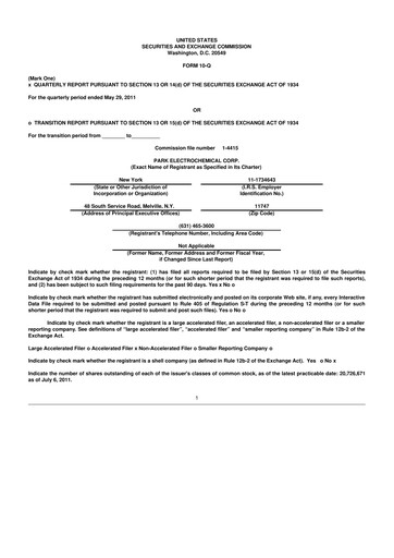 Miniature Park Aerospace 10-Q Rapport trimestriel  