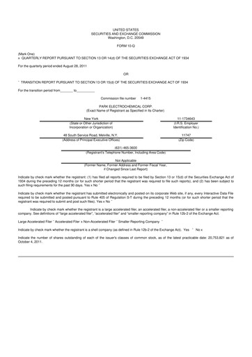 Miniature Park Aerospace 10-Q Rapport trimestriel 2012 