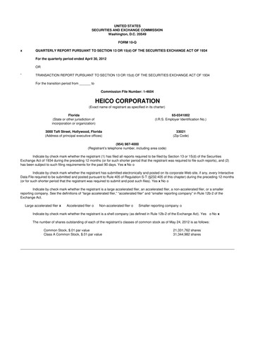 Thumbnail HEICO 10-Q Quarterly Report FY2012 