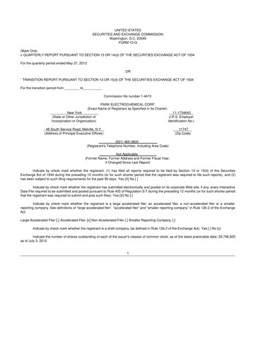 Miniature Park Aerospace 10-Q Rapport trimestriel 2013 