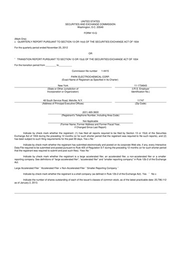 Miniature Park Aerospace 10-Q Rapport trimestriel 2013 