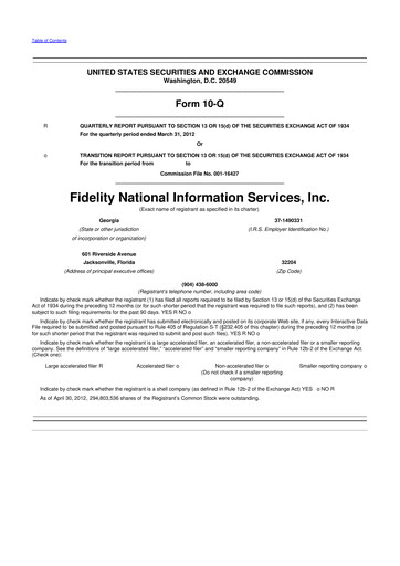 Thumbnail Fidelity National Information Services 10-Q Quarterly Report FY2012 