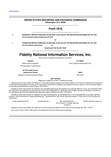 Thumbnail Fidelity National Information Services 10-Q Quarterly Report FY2012 