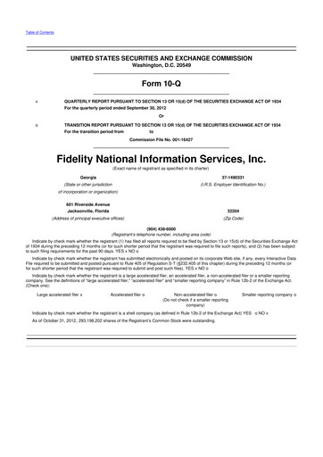Thumbnail Fidelity National Information Services 10-Q Quarterly Report FY2012 