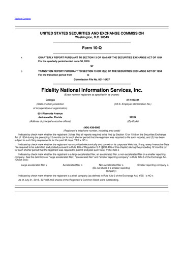 Thumbnail Fidelity National Information Services 10-Q Quarterly Report FY2016 