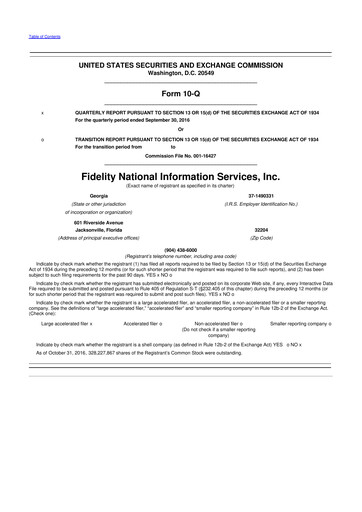 Thumbnail Fidelity National Information Services 10-Q Quarterly Report FY2016 