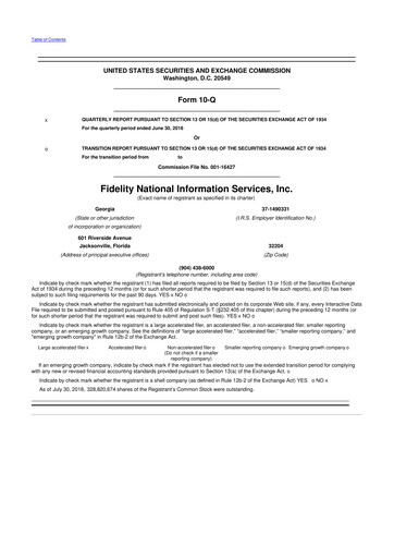 Thumbnail Fidelity National Information Services 10-Q Quarterly Report FY2018 