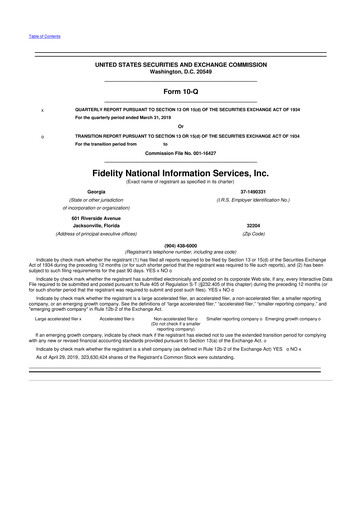 Thumbnail Fidelity National Information Services 10-Q Quarterly Report FY2019 