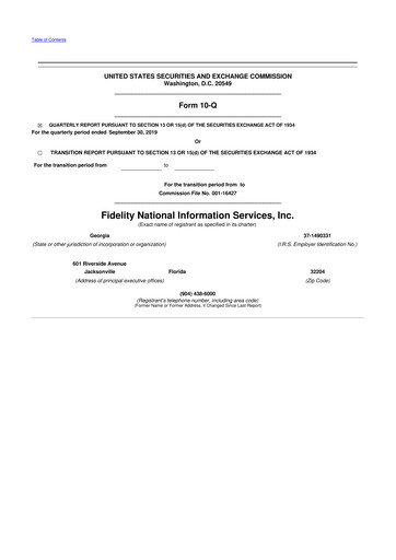 Thumbnail Fidelity National Information Services 10-Q Quarterly Report FY2019 