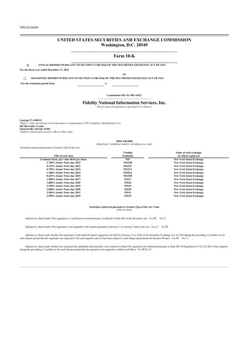 Thumbnail Fidelity National Information Services 10-K Annual Report 2021