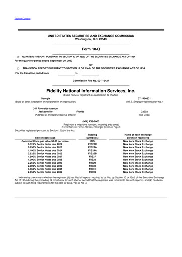 Thumbnail Fidelity National Information Services 10-Q Quarterly Report FY2022 