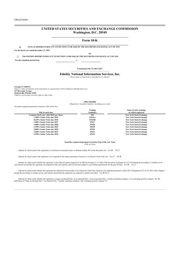 Thumbnail Fidelity National Information Services 10-K Annual Report 2023