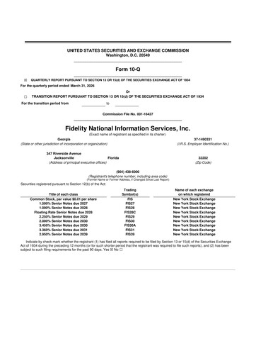 Thumbnail Fidelity National Information Services 10-Q Quarterly Report FY 