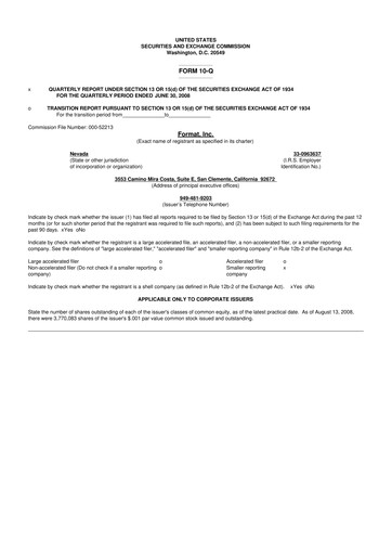 Thumbnail Power Solutions International 10-Q Quarterly Report FY2008-08-14 