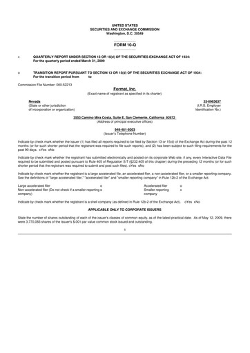 Thumbnail Power Solutions International 10-Q Quarterly Report FY2009-05-14 