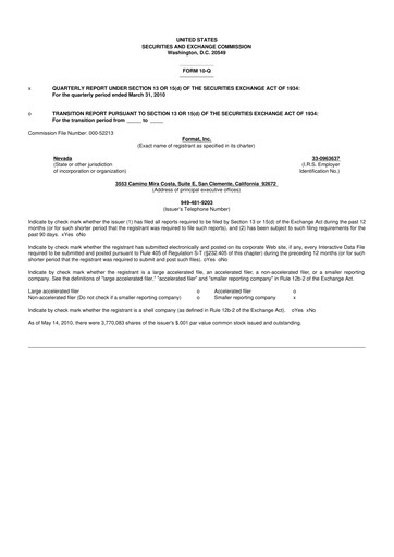 Thumbnail Power Solutions International 10-Q Quarterly Report FY2010-05-17 