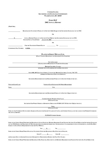 Thumbnail Platinum Group Metals
 20-F Annual Report 