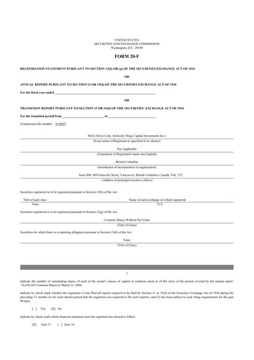 Thumbnail MAG Silver 20-F Annual Report 