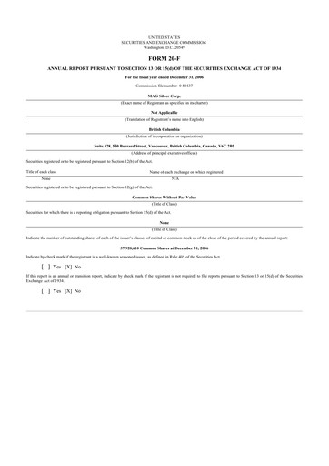 Thumbnail MAG Silver 20-F Annual Report 